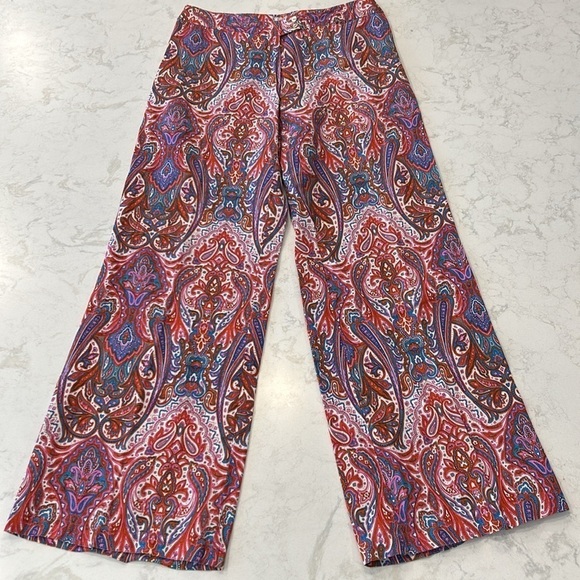 120% Lino Linen Wide Leg Trouser Pants Women’s Paisley Size 42 Pink Purple Red - Picture 5 of 17